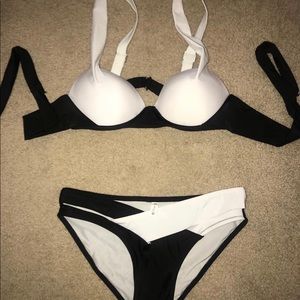 black and white swimsuit